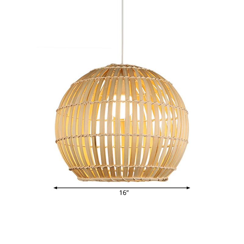 Bamboo Hand-Knitted Hanging Pendant Light with Globe Shade Modern 12"/16" Wide 1 Light Suspension Lamp in Beige Clearhalo 'Ceiling Lights' 'Pendant Lights' 'Pendants' Lighting' 141301