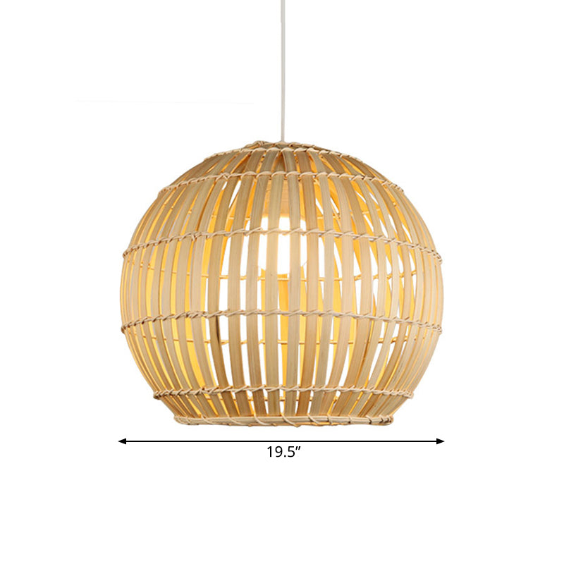 Bamboo Hand-Knitted Hanging Pendant Light with Globe Shade Modern 12"/16" Wide 1 Light Suspension Lamp in Beige Clearhalo 'Ceiling Lights' 'Pendant Lights' 'Pendants' Lighting' 141302