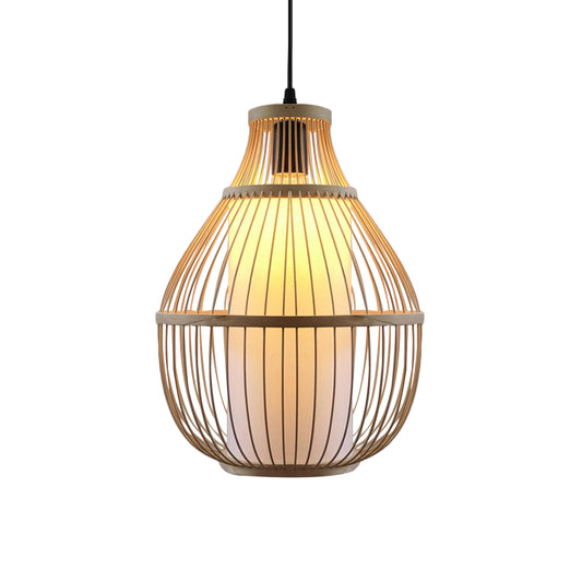 Teardrop Hanging Lamp Lodge Style Bamboo 1 Head Beige Pendant Lighting with Inner Cylinder Paper Shade Clearhalo 'Ceiling Lights' 'Modern Pendants' 'Modern' 'Pendant Lights' 'Pendants' Lighting' 141328