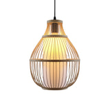 Teardrop Hanging Lamp Lodge Style Bamboo 1 Head Beige Pendant Lighting with Inner Cylinder Paper Shade Clearhalo 'Ceiling Lights' 'Modern Pendants' 'Modern' 'Pendant Lights' 'Pendants' Lighting' 141328