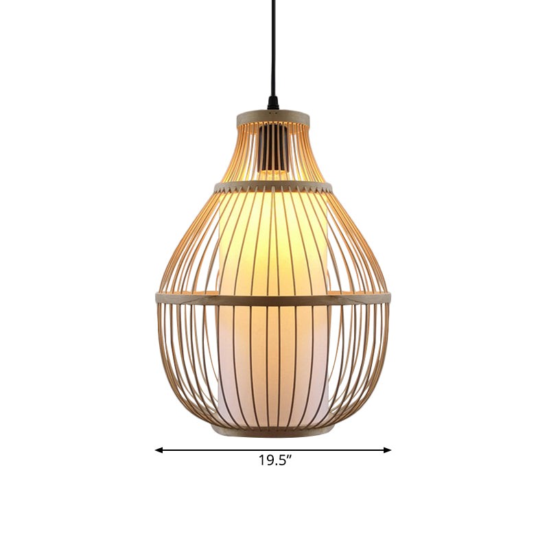 Teardrop Hanging Lamp Lodge Style Bamboo 1 Head Beige Pendant Lighting with Inner Cylinder Paper Shade Clearhalo 'Ceiling Lights' 'Modern Pendants' 'Modern' 'Pendant Lights' 'Pendants' Lighting' 141329