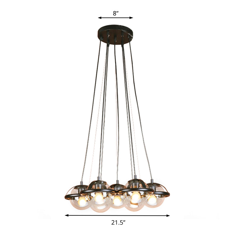 Multi Light Globe Shade Light Pendant Modern Black Clear Glass Hanging Lighting, Round Canopy Clearhalo 'Ceiling Lights' 'Glass shade' 'Glass' 'Industrial Pendants' 'Industrial' 'Middle Century Pendants' 'Pendant Lights' 'Pendants' 'Tiffany' Lighting' 141396