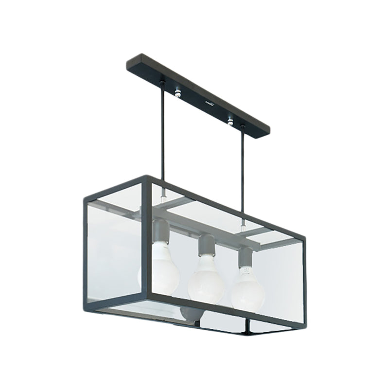 Rectangle White Glass Hanging Pendant Industrial 3-Light Kitchen Island Light Fixture in Clear Clearhalo 'Ceiling Lights' 'Glass shade' 'Glass' 'Island Lights' 'Pendant Lights' Lighting' 141406