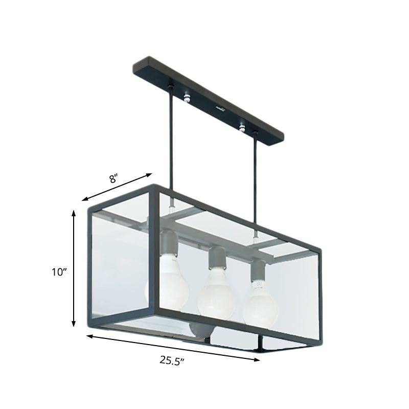 Rectangle White Glass Hanging Pendant Industrial 3-Light Kitchen Island Light Fixture in Clear Clearhalo 'Ceiling Lights' 'Glass shade' 'Glass' 'Island Lights' 'Pendant Lights' Lighting' 141407