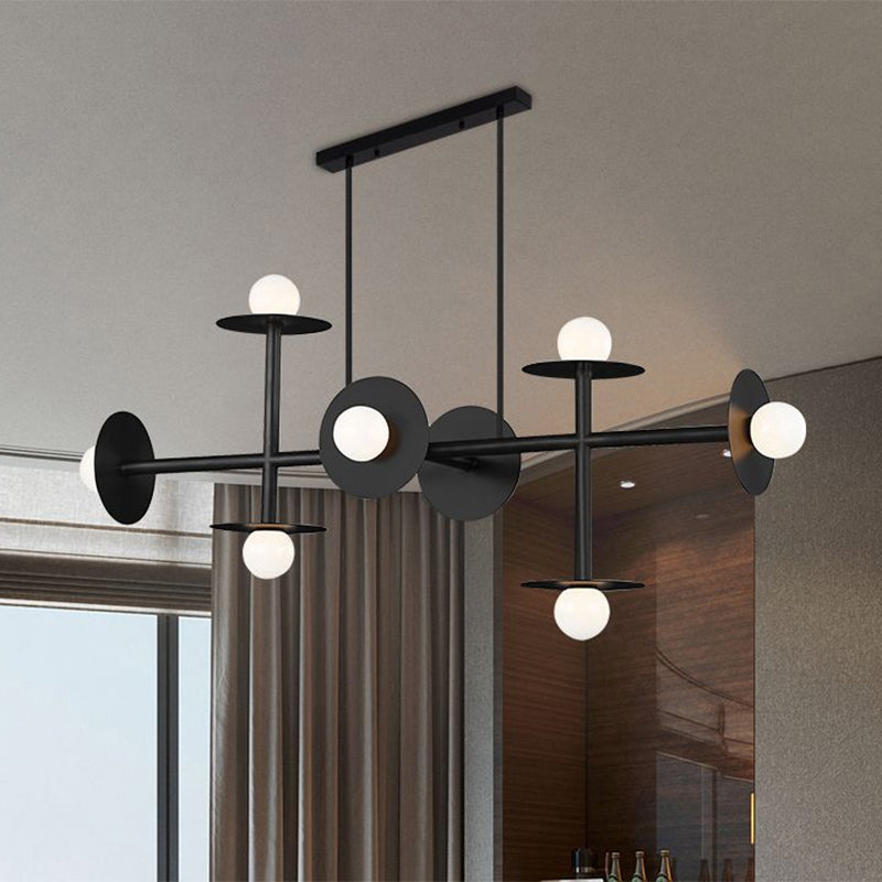 White Glass Orbit Island Pendant Modern 8-Head Black Ceiling Light Fixture for Kitchen Clearhalo 'Ceiling Lights' 'Island Lights' Lighting' 1414695