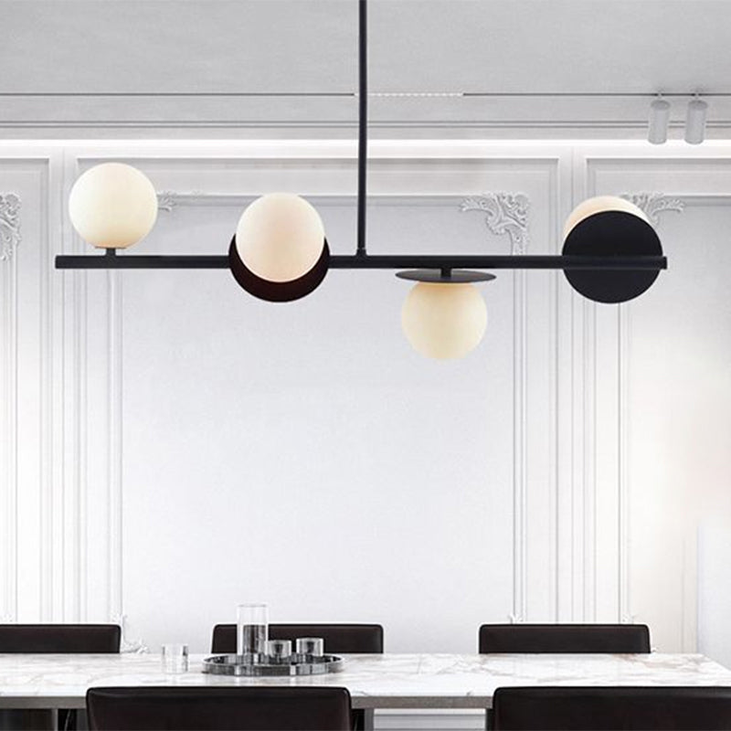 4-Light Ball Island Pendant Contemporary Matte White Glass Ceiling Light in White/Black with Adjustable Rod Clearhalo 'Ceiling Lights' 'Chandeliers' 'Glass shade' 'Glass' 'Island Lights' Lighting' 1414697