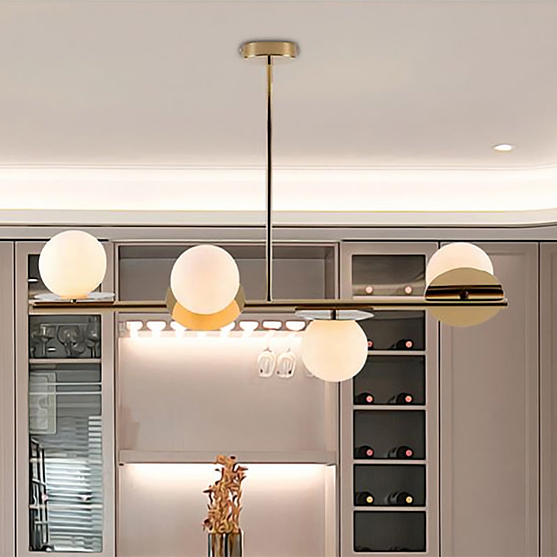 4-Light Ball Island Pendant Contemporary Matte White Glass Ceiling Light in White/Black with Adjustable Rod Clearhalo 'Ceiling Lights' 'Chandeliers' 'Glass shade' 'Glass' 'Island Lights' Lighting' 1414698