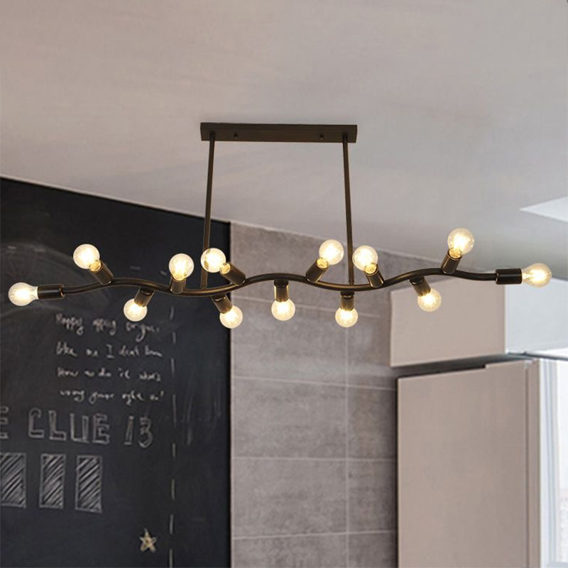 Iron Wavy Ceiling Pendant Modern 13-Head Hanging Light over Island in Black for Kitchen Clearhalo 'Ceiling Lights' 'Island Lights' Lighting' 1414699