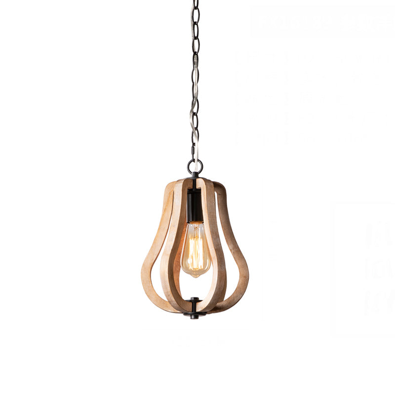 Wood Gourd Hanging Lamp with Metal Chain Country Style 1 Light Suspended Light in Black Clearhalo 'Ceiling Lights' 'Pendant Lights' 'Pendants' Lighting' 141503