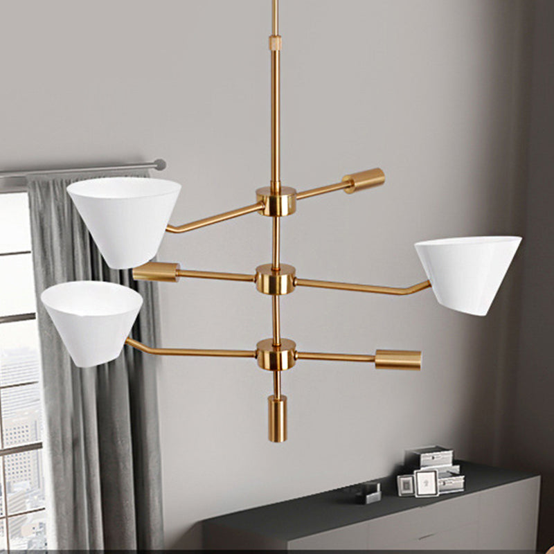 Branch Metal Chandelier Light Modern 3 Lights Gold Hanging Ceiling Light Fixture with Clear Glass Cone Shade Clearhalo 'Ceiling Lights' 'Chandeliers' 'Modern Chandeliers' 'Modern' Lighting' 1415145