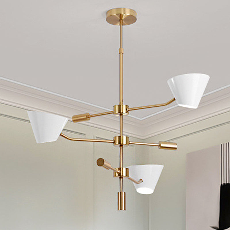 Branch Metal Chandelier Light Modern 3 Lights Gold Hanging Ceiling Light Fixture with Clear Glass Cone Shade Clearhalo 'Ceiling Lights' 'Chandeliers' 'Modern Chandeliers' 'Modern' Lighting' 1415146