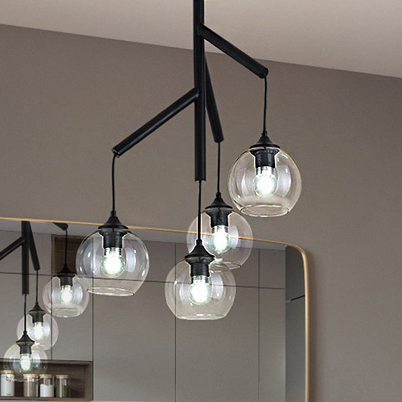 Metal Branch Chandelier Lamp Contemporary 4 Lights Black Hanging Pendant Light with Clear Glass Round Shade Clearhalo 'Ceiling Lights' 'Chandeliers' 'Modern Chandeliers' 'Modern' Lighting' 1415152