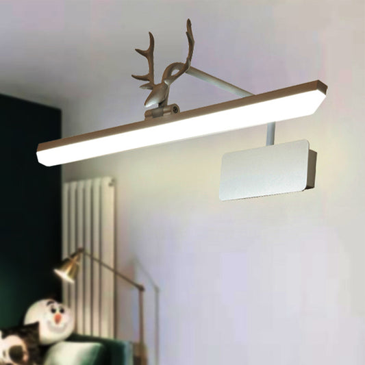 Linear Metal Vanity Wall Lamp Modernist Led White/Black/Gold Wall Mounted Vanity Light with Antlers Arm in White/Natural Light, 17"/20.5"/28" Wide Clearhalo 'Cast Iron' 'Glass' 'Industrial' 'Modern wall lights' 'Modern' 'Tiffany' 'Traditional wall lights' 'Vanity Lights' 'Wall Lights' Lighting' 1415158
