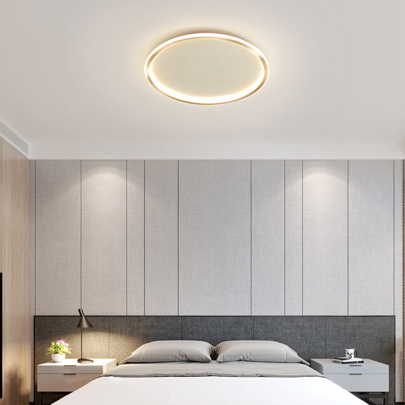 16"/19.5"/23.5" Wide Thin Round LED Flush Lamp Simple Metal Ceiling Flush Mount in Gold, Warm/White Light/Remote Control Stepless Dimming Clearhalo 'Ceiling Lights' 'Close To Ceiling Lights' 'Close to ceiling' 'Flush mount' Lighting' 1415201