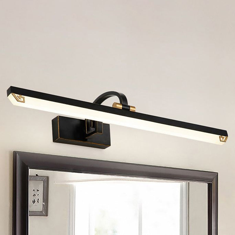 Black Finish Linear Vanity Light Modernist Style 16"/22" Wide LED Acrylic and Metal Wall Lamp for Bathroom, Warm/White Lighting Clearhalo 'Cast Iron' 'Glass' 'Industrial' 'Modern wall lights' 'Modern' 'Tiffany' 'Traditional wall lights' 'Vanity Lights' 'Wall Lights' Lighting' 1415208