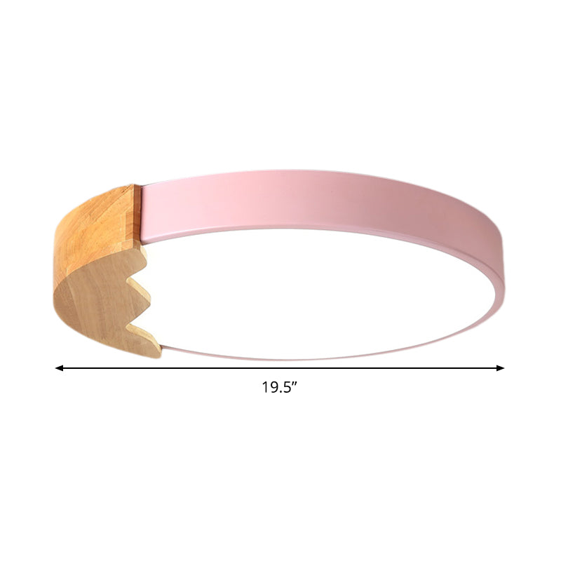 Circle Close to Ceiling Lamp Macaroon Metal LED Pink Flush Mount Lighting in Warm/White Light, 12"/16"/19.5" W Clearhalo 'Ceiling Lights' 'Close To Ceiling Lights' 'Close to ceiling' 'Flush mount' Lighting' 1415214