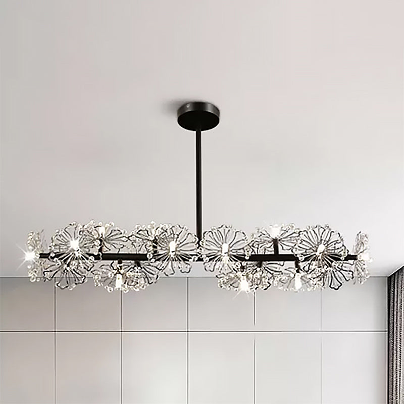 Black/Gold Floral Island Pendant Fixture Modern 16-Head Crystal Hanging Ceiling Light Clearhalo 'Ceiling Lights' 'Island Lights' Lighting' 1415225