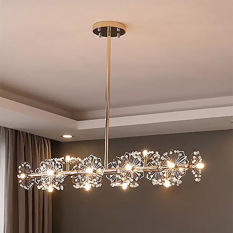 Black/Gold Floral Island Pendant Fixture Modern 16-Head Crystal Hanging Ceiling Light Clearhalo 'Ceiling Lights' 'Island Lights' Lighting' 1415226