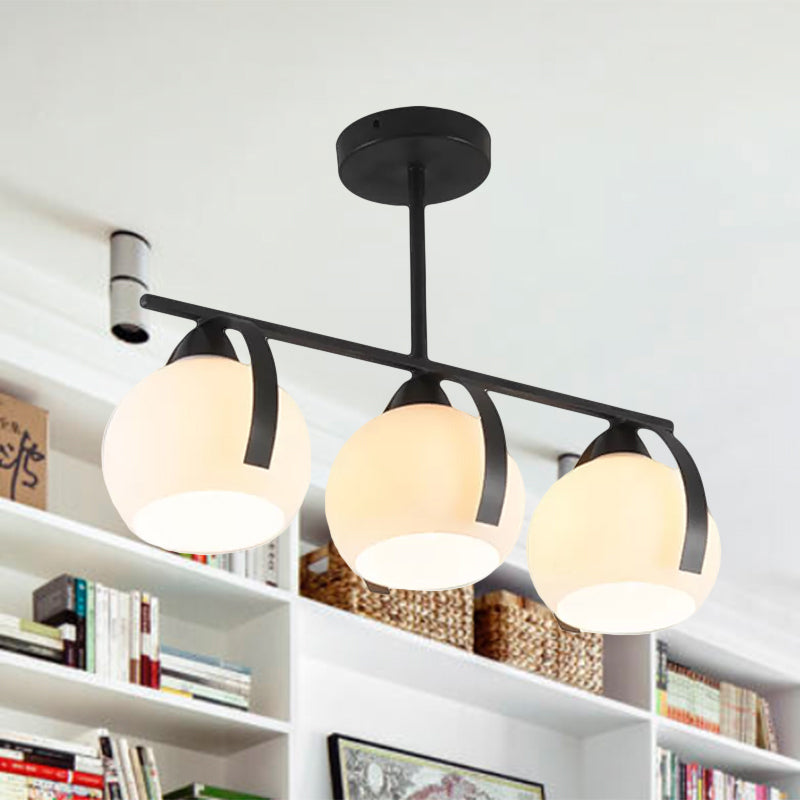 White Glass Globe Island Light Contemporary 3-Head Black Ceiling Light Fixture for Kitchen Clearhalo 'Ceiling Lights' 'Glass shade' 'Glass' 'Island Lights' Lighting' 1415229