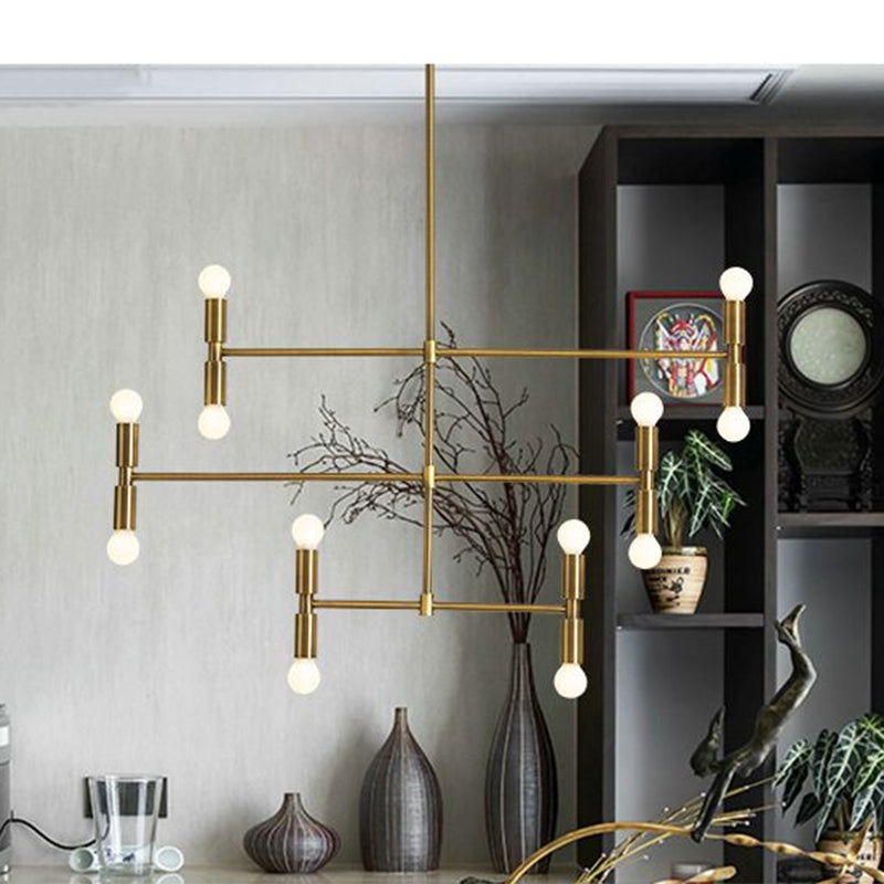 Iron Multi-Layer LED Island Light Modern 12-Light Gold/Black Hanging Pendant with 360 Degree Rotatable Arms for Living Room Clearhalo 'Ceiling Lights' 'Island Lights' Lighting' 1415231