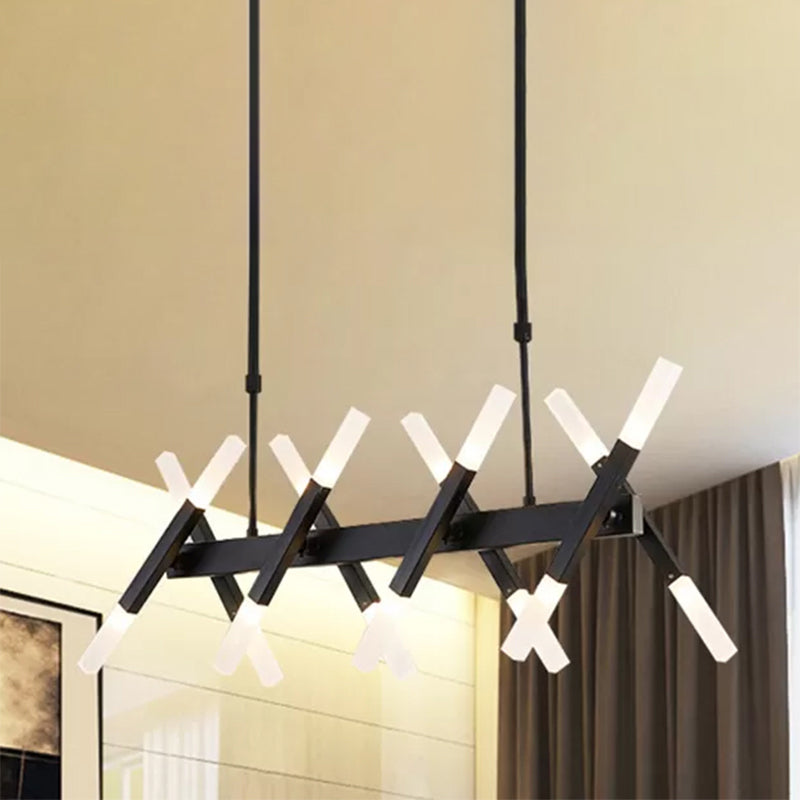 16/20-Light Living Room Island Pendant with Cross Iron Shade Contemporary Black/Gold Ceiling Light Fixture Clearhalo 'Ceiling Lights' 'Island Lights' Lighting' 1415234