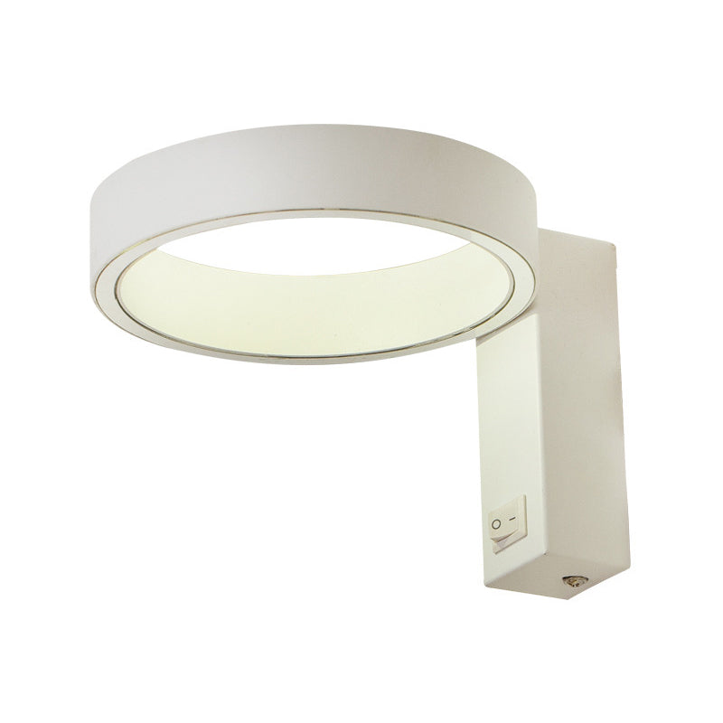 Minimalism Ring Wall Sconce Fixture Aluminum Warm/White Light LED Living Room Wall Lamp with Round/Rectangle Backplate in Black/White Clearhalo 'Cast Iron' 'Glass' 'Industrial' 'Modern wall lights' 'Modern' 'Tiffany' 'Traditional wall lights' 'Wall Lamps & Sconces' 'Wall Lights' Lighting' 141547