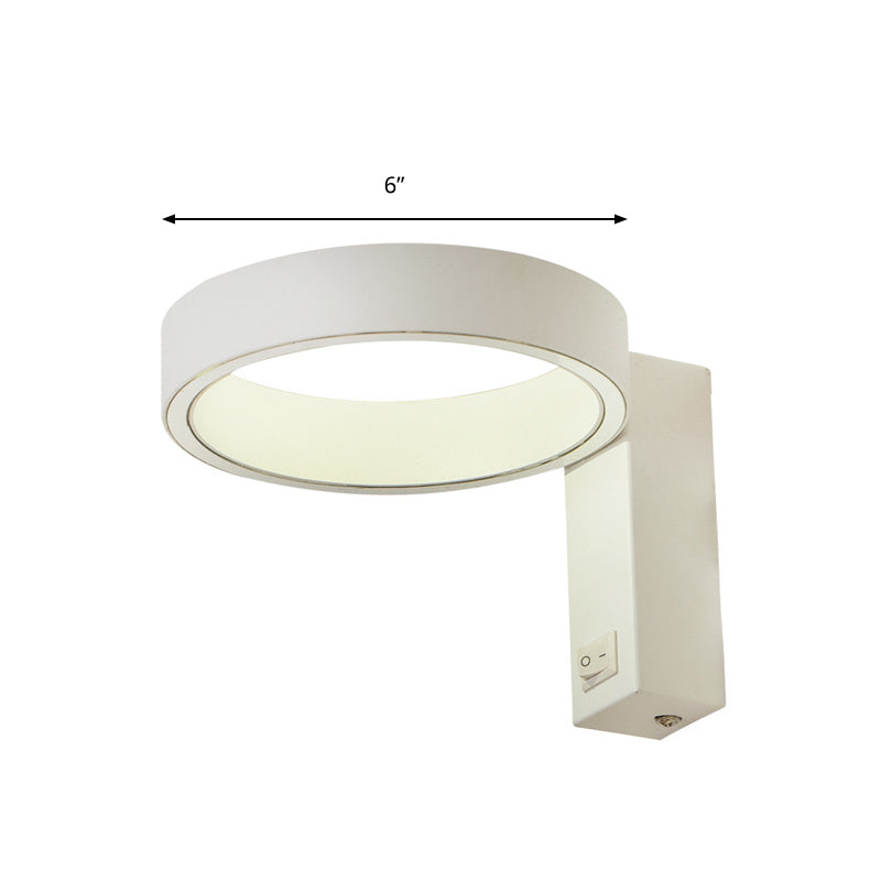 Minimalism Ring Wall Sconce Fixture Aluminum Warm/White Light LED Living Room Wall Lamp with Round/Rectangle Backplate in Black/White Clearhalo 'Cast Iron' 'Glass' 'Industrial' 'Modern wall lights' 'Modern' 'Tiffany' 'Traditional wall lights' 'Wall Lamps & Sconces' 'Wall Lights' Lighting' 141548