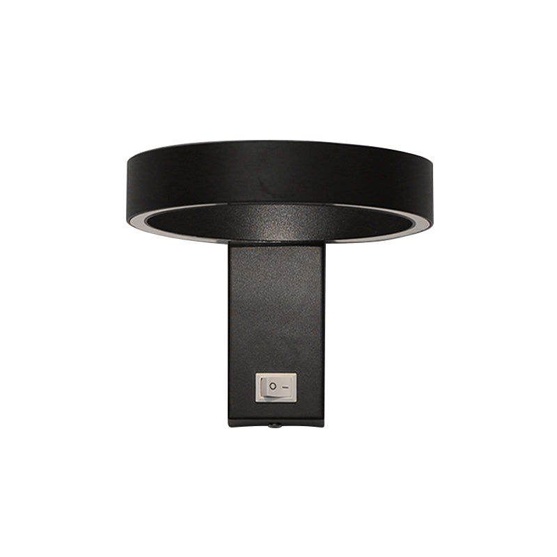 Minimalism Ring Wall Sconce Fixture Aluminum Warm/White Light LED Living Room Wall Lamp with Round/Rectangle Backplate in Black/White Clearhalo 'Cast Iron' 'Glass' 'Industrial' 'Modern wall lights' 'Modern' 'Tiffany' 'Traditional wall lights' 'Wall Lamps & Sconces' 'Wall Lights' Lighting' 141551