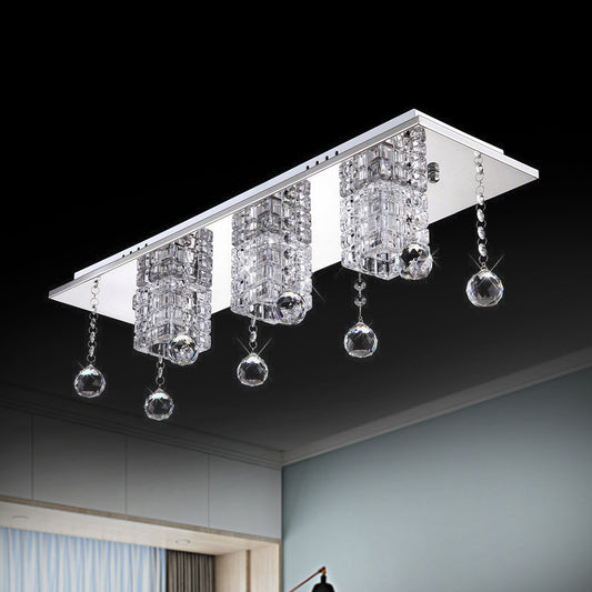 Clear Crystal Shade Nickel Flushmount Cube 3 Heads Modern Ceiling Lamp with Orbs Draping in White/Warm Light Nickel Clearhalo 'Ceiling Lights' 'Close To Ceiling Lights' 'Close to ceiling' 'Flush mount' Lighting' 1415776