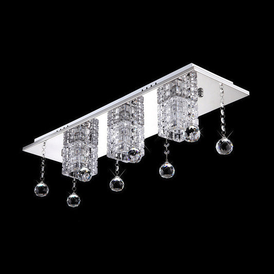 Clear Crystal Shade Nickel Flushmount Cube 3 Heads Modern Ceiling Lamp with Orbs Draping in White/Warm Light Clearhalo 'Ceiling Lights' 'Close To Ceiling Lights' 'Close to ceiling' 'Flush mount' Lighting' 1415778