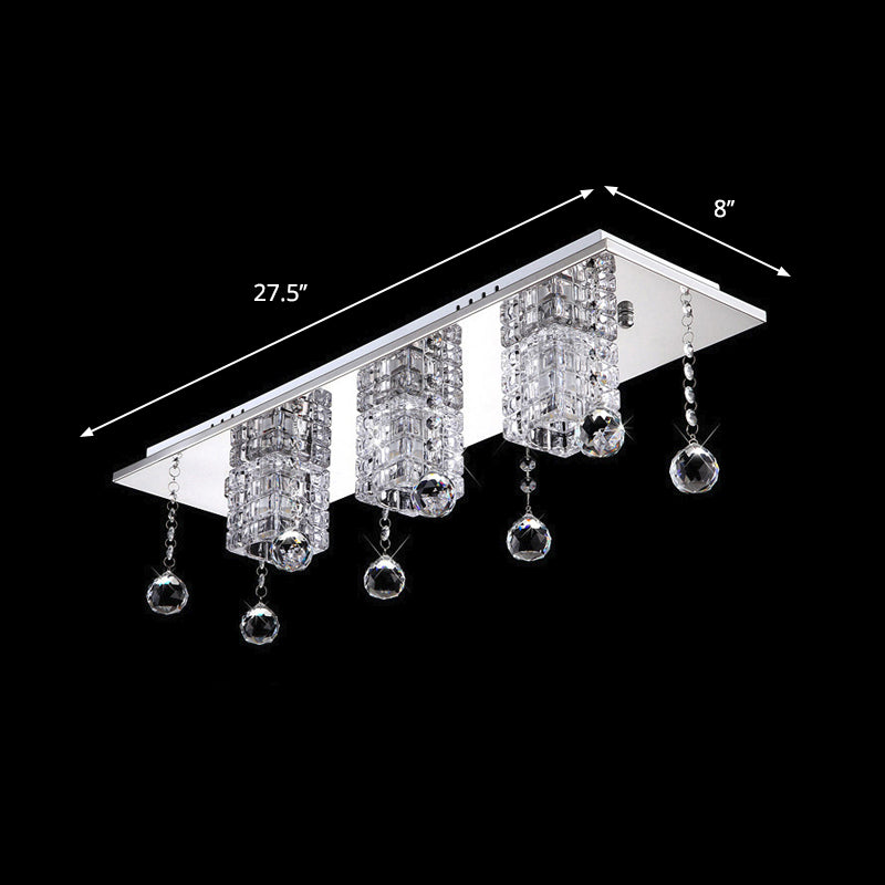 Clear Crystal Shade Nickel Flushmount Cube 3 Heads Modern Ceiling Lamp with Orbs Draping in White/Warm Light Clearhalo 'Ceiling Lights' 'Close To Ceiling Lights' 'Close to ceiling' 'Flush mount' Lighting' 1415779