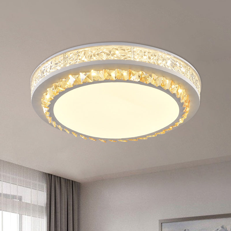 LED Flush Mount Lamp Modern Circular Clear Crystal Block Ceiling Mount in White for Living Room White A Clearhalo 'Ceiling Lights' 'Close To Ceiling Lights' 'Close to ceiling' 'Flush mount' Lighting' 1415788