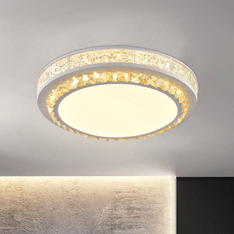 LED Flush Mount Lamp Modern Circular Clear Crystal Block Ceiling Mount in White for Living Room Clearhalo 'Ceiling Lights' 'Close To Ceiling Lights' 'Close to ceiling' 'Flush mount' Lighting' 1415789