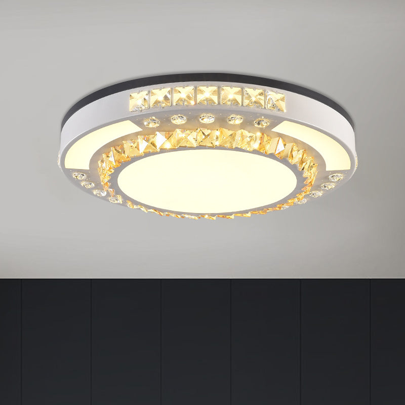 LED Flush Mount Lamp Modern Circular Clear Crystal Block Ceiling Mount in White for Living Room White B Clearhalo 'Ceiling Lights' 'Close To Ceiling Lights' 'Close to ceiling' 'Flush mount' Lighting' 1415792