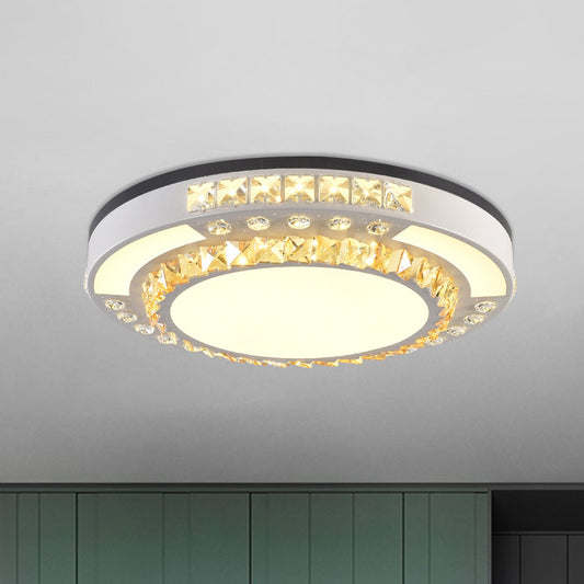 LED Flush Mount Lamp Modern Circular Clear Crystal Block Ceiling Mount in White for Living Room Clearhalo 'Ceiling Lights' 'Close To Ceiling Lights' 'Close to ceiling' 'Flush mount' Lighting' 1415793