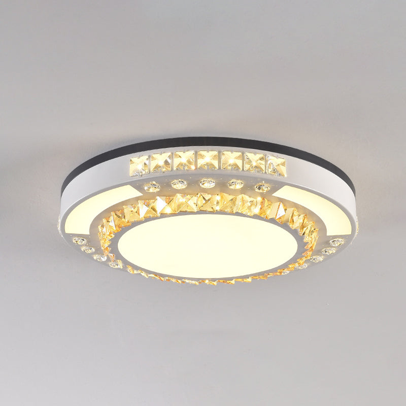 LED Flush Mount Lamp Modern Circular Clear Crystal Block Ceiling Mount in White for Living Room Clearhalo 'Ceiling Lights' 'Close To Ceiling Lights' 'Close to ceiling' 'Flush mount' Lighting' 1415795