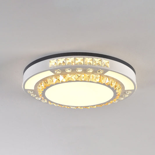 LED Flush Mount Lamp Modern Circular Clear Crystal Block Ceiling Mount in White for Living Room Clearhalo 'Ceiling Lights' 'Close To Ceiling Lights' 'Close to ceiling' 'Flush mount' Lighting' 1415795