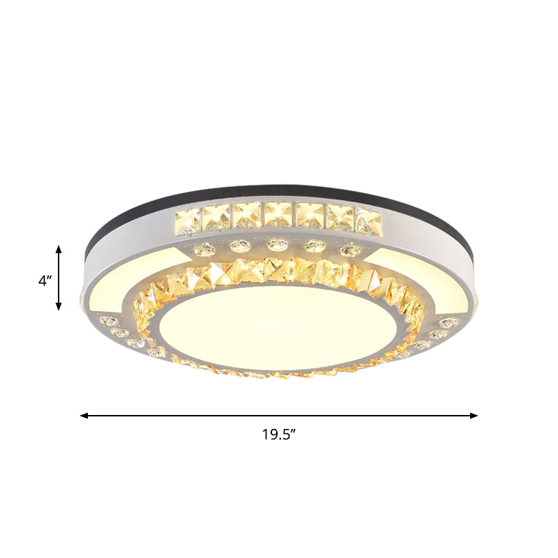 LED Flush Mount Lamp Modern Circular Clear Crystal Block Ceiling Mount in White for Living Room Clearhalo 'Ceiling Lights' 'Close To Ceiling Lights' 'Close to ceiling' 'Flush mount' Lighting' 1415796