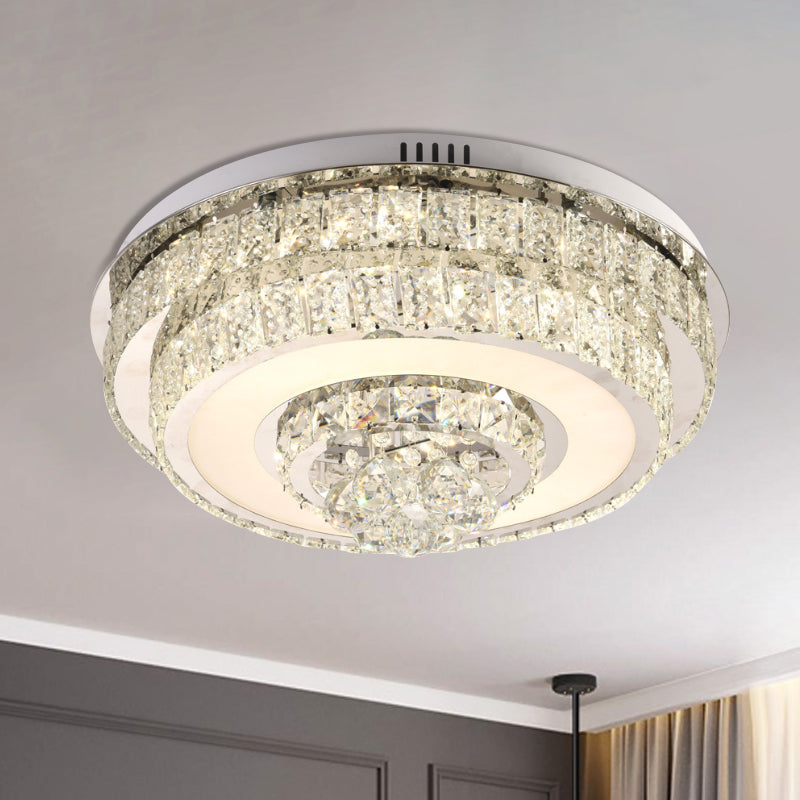 Modern Square/Round Ceiling Fixture Clear Crystal Drops LED Flush Mount Lighting in Nickle for Bedroom Clear Round Clearhalo 'Ceiling Lights' 'Close To Ceiling Lights' 'Close to ceiling' 'Flush mount' Lighting' 1415809