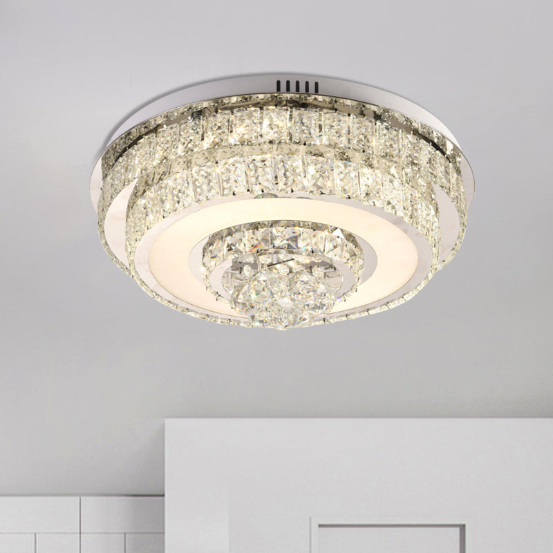 Modern Square/Round Ceiling Fixture Clear Crystal Drops LED Flush Mount Lighting in Nickle for Bedroom Clearhalo 'Ceiling Lights' 'Close To Ceiling Lights' 'Close to ceiling' 'Flush mount' Lighting' 1415810
