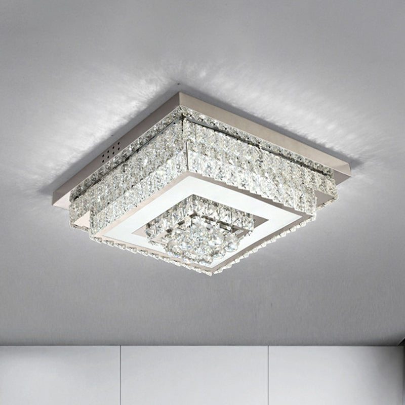 Modern Square/Round Ceiling Fixture Clear Crystal Drops LED Flush Mount Lighting in Nickle for Bedroom Clear Square Plate Clearhalo 'Ceiling Lights' 'Close To Ceiling Lights' 'Close to ceiling' 'Flush mount' Lighting' 1415813
