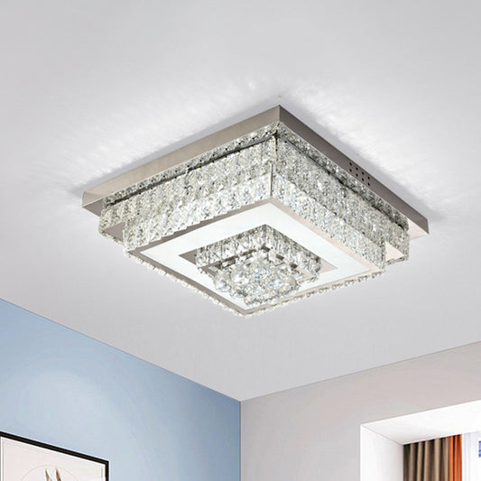 Modern Square/Round Ceiling Fixture Clear Crystal Drops LED Flush Mount Lighting in Nickle for Bedroom Clearhalo 'Ceiling Lights' 'Close To Ceiling Lights' 'Close to ceiling' 'Flush mount' Lighting' 1415814