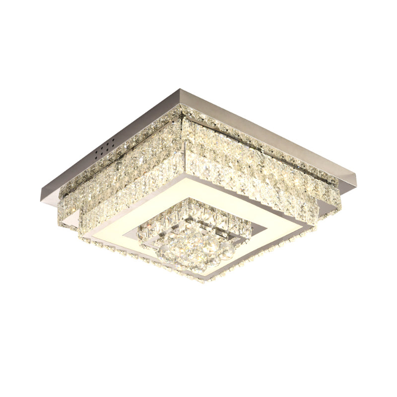 Modern Square/Round Ceiling Fixture Clear Crystal Drops LED Flush Mount Lighting in Nickle for Bedroom Clearhalo 'Ceiling Lights' 'Close To Ceiling Lights' 'Close to ceiling' 'Flush mount' Lighting' 1415815
