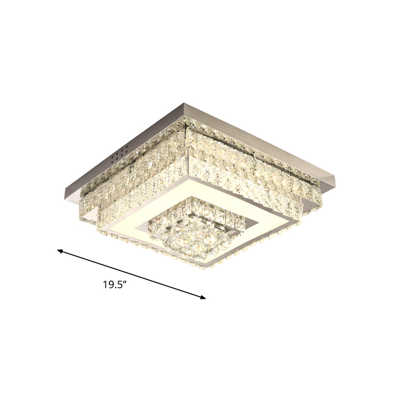 Modern Square/Round Ceiling Fixture Clear Crystal Drops LED Flush Mount Lighting in Nickle for Bedroom Clearhalo 'Ceiling Lights' 'Close To Ceiling Lights' 'Close to ceiling' 'Flush mount' Lighting' 1415817