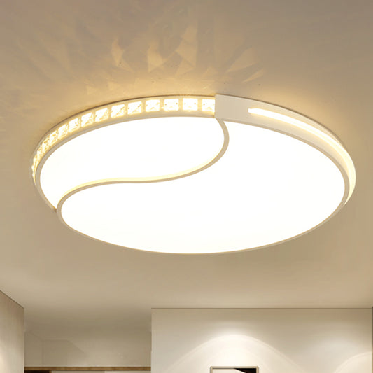 White Drum Flush Mount Modern Cut Crystal Circular LED Bedroom Light Fixture, 16.5"/20.5"/24.5" Width White Clearhalo 'Ceiling Lights' 'Close To Ceiling Lights' 'Close to ceiling' 'Flush mount' Lighting' 1415850