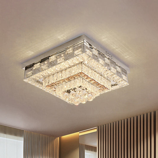LED Square/Round Flush Mount Lamp Contemporary Clear Crystal Ceiling Mount with Dropped Balls Clear Square Plate Clearhalo 'Ceiling Lights' 'Close To Ceiling Lights' 'Close to ceiling' 'Flush mount' Lighting' 1415865