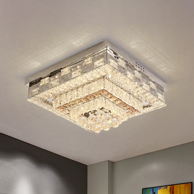 LED Square/Round Flush Mount Lamp Contemporary Clear Crystal Ceiling Mount with Dropped Balls Clearhalo 'Ceiling Lights' 'Close To Ceiling Lights' 'Close to ceiling' 'Flush mount' Lighting' 1415866