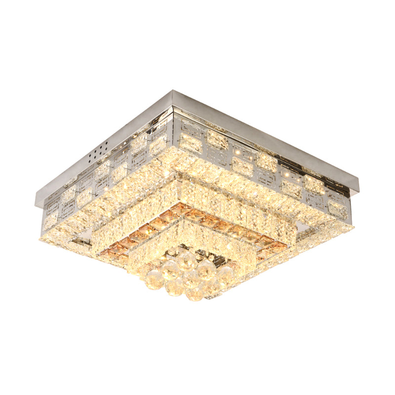 LED Square/Round Flush Mount Lamp Contemporary Clear Crystal Ceiling Mount with Dropped Balls Clearhalo 'Ceiling Lights' 'Close To Ceiling Lights' 'Close to ceiling' 'Flush mount' Lighting' 1415867