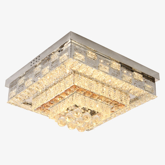 LED Square/Round Flush Mount Lamp Contemporary Clear Crystal Ceiling Mount with Dropped Balls Clearhalo 'Ceiling Lights' 'Close To Ceiling Lights' 'Close to ceiling' 'Flush mount' Lighting' 1415868