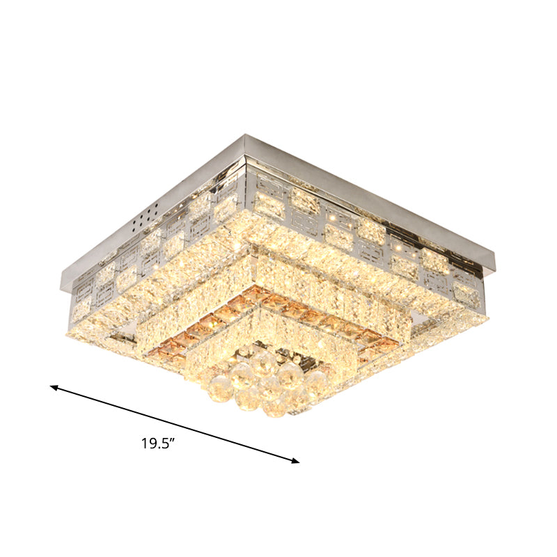 LED Square/Round Flush Mount Lamp Contemporary Clear Crystal Ceiling Mount with Dropped Balls Clearhalo 'Ceiling Lights' 'Close To Ceiling Lights' 'Close to ceiling' 'Flush mount' Lighting' 1415869